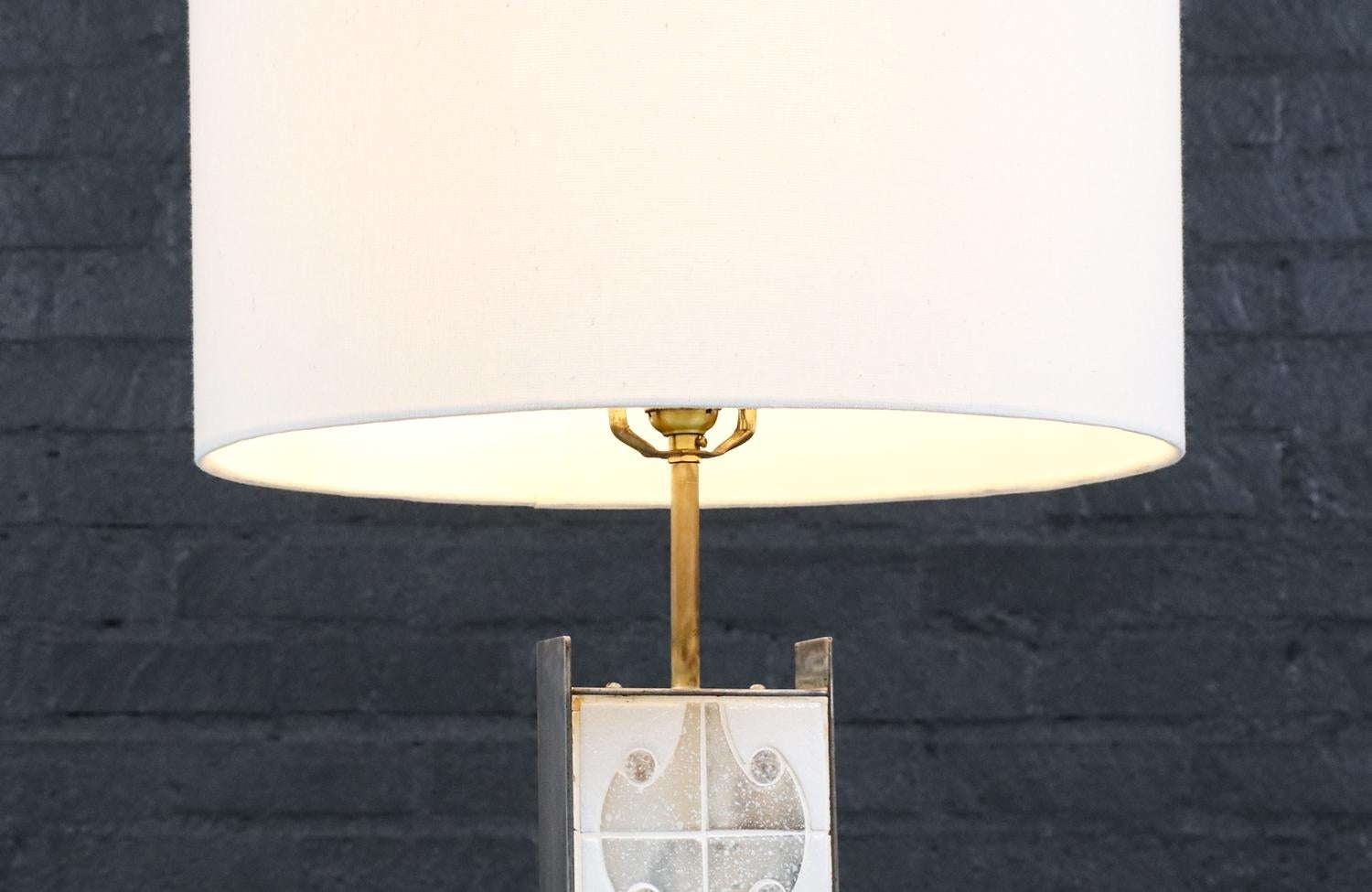 Expertly Restored - Mid-Century Modern Mosaic Tile & Steel Table Lamp For Sale 1