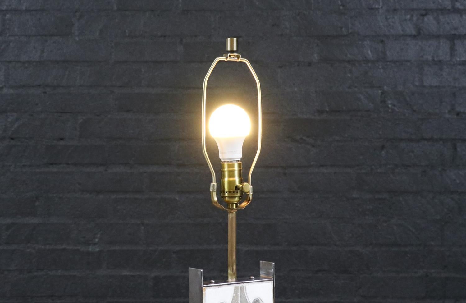 Brass Expertly Restored - Mid-Century Modern Mosaic Tile & Steel Table Lamp For Sale