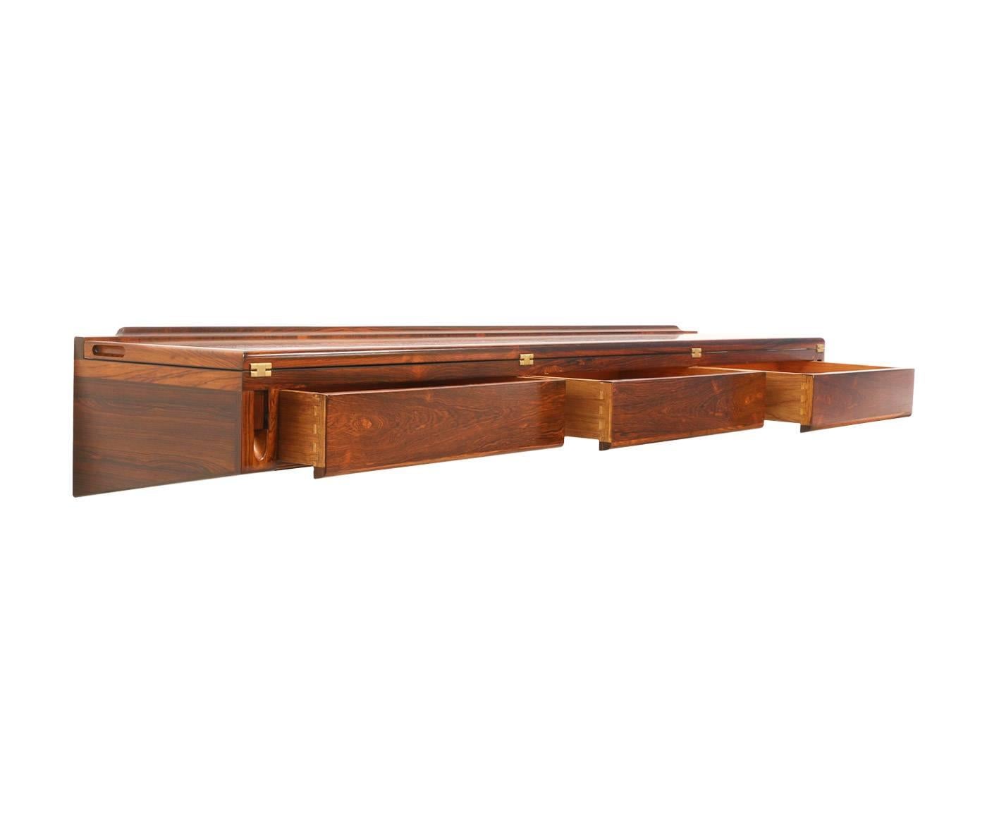 Mid-Century Modern Rare Arne Hovmand-Olsen Wall-Mounted Rosewood Console Table or Desk