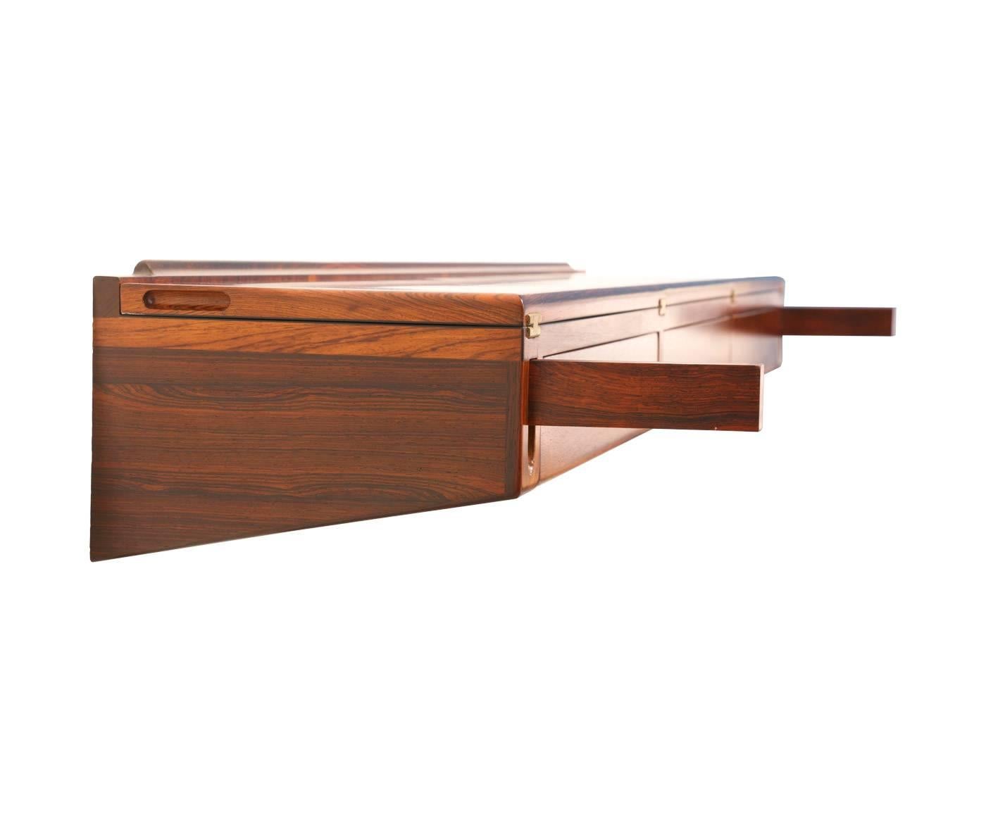 Rare Arne Hovmand-Olsen Wall-Mounted Rosewood Console Table or Desk In Excellent Condition In Los Angeles, CA