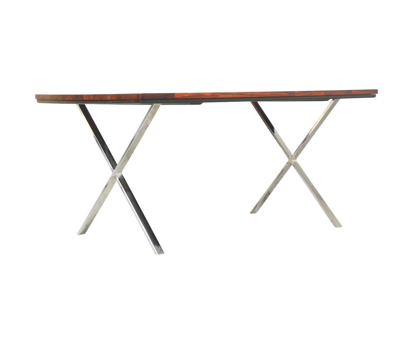Mid-Century Modern Mid Century Rosewood Dining Table with X Chrome Base