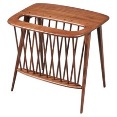 Tavolino a colonna in stile Mid-Century di Arthur Umanoff con ripiano porta-riviste