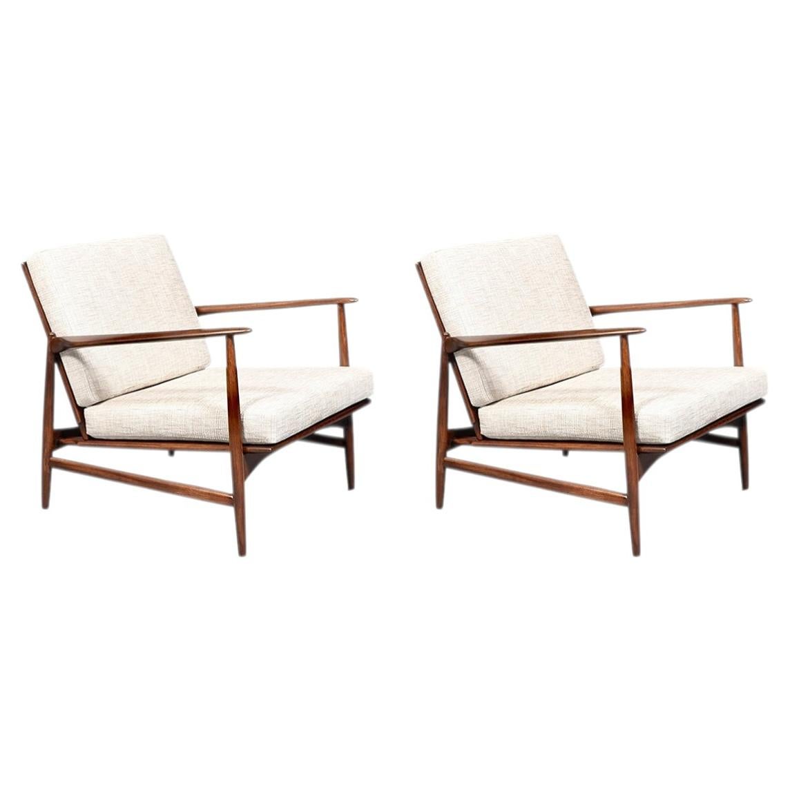 Expertly Restored - Pair of Ib Kofod Larsen “Spear” Lounge Chairs for Selig