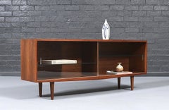 Expertly Restored - Mid Century Modern Low Walnut & Glass Bookcase Credenza