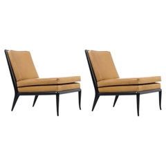 T.H. Sillas de cuero y madera ebonizada Robsjohn-Gibbings para Widdicomb