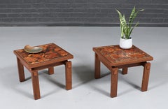 Mid Century Floating Top Walnut & Live Edge Side Tables by Lane