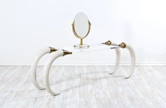1970s Modernist Faux Elephant Tusk Brass & Lucite Console Table