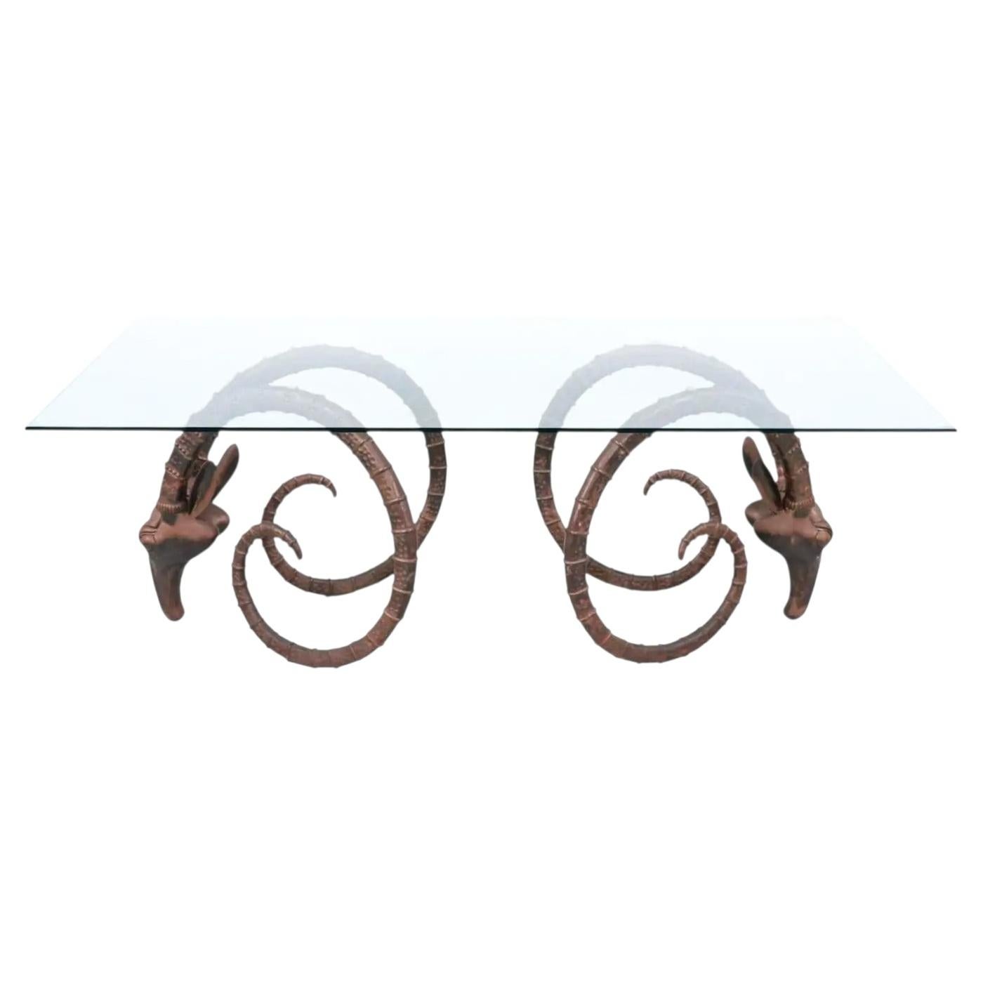 Expertly Restored - Mid-Century Modern Bronze Rams Head Ibex Dining Table For Sale