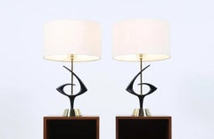 Expertly Restored - Modernist Sculpted Brass Table Lamps by Rembrandt Lamp Co