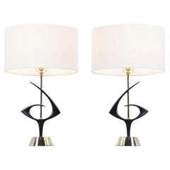 Expertly Restored - Modernist Sculpted Brass Table Lamps by Rembrandt Lamp Co