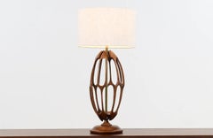 Mid-Century Modern Sculpted Walnut with Brass Accent Table Lamp