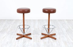 Drehbarer Barhocker aus Teakholz und Chrom von Borje Johanson für Johanson Design