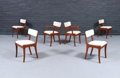 Sillas de comedor de estilo «Mid-Century Modern» de teca y tweed, restauradas por expertos, de Peter Haywar