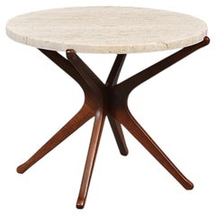 Expertly Restored - Italian Mid Century Sculpted Wood & Travertine Side Table