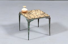 Japanese Modern Brass & Murano Mosaic Tile Top Side Table