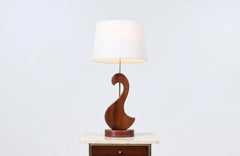 Expertly Restored - Mid-Century Modern Sculpted Walnut Swan Style Table Lamp
