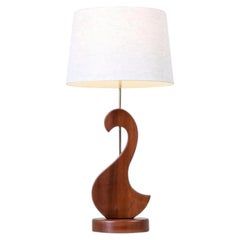 Expertly Restored - Mid-Century Modern Sculpted Walnut Swan Style Table Lamp