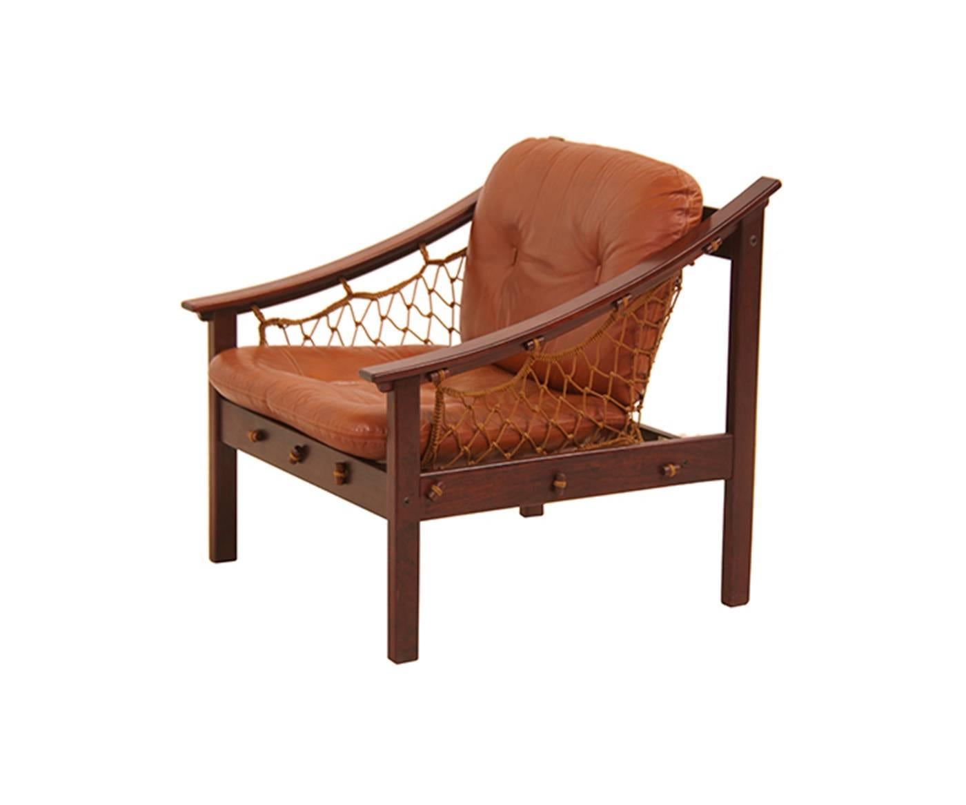 Mid-Century Modern Amazonas Brazilian Jacaranda Sling Lounge Chairs by Jean Gillon