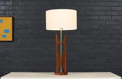 Expertly Restored - Mid Century "Hourglass" Sculpted Walnut & Brass Table Lamp
