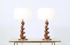 Mid-Century Modern Spiral Wood Table Lamps by Light House Co.