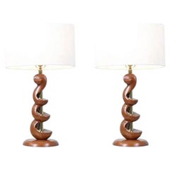 Mid-Century Modern Spiral Wood Table Lamps by Light House Co.