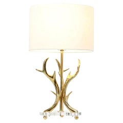 Mid-Century Modern Sculpted Brass Horns & Lucite Table Lamp