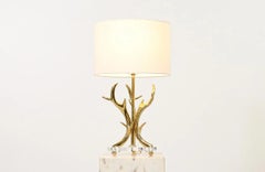 Mid-Century Modern Sculpted Brass Horns & Lucite Table Lamp