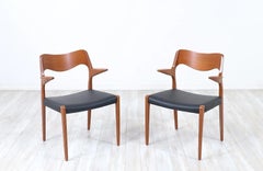 Niels Møller Model-71 Leather & Teak Arm Chairs for J.L. Møllers