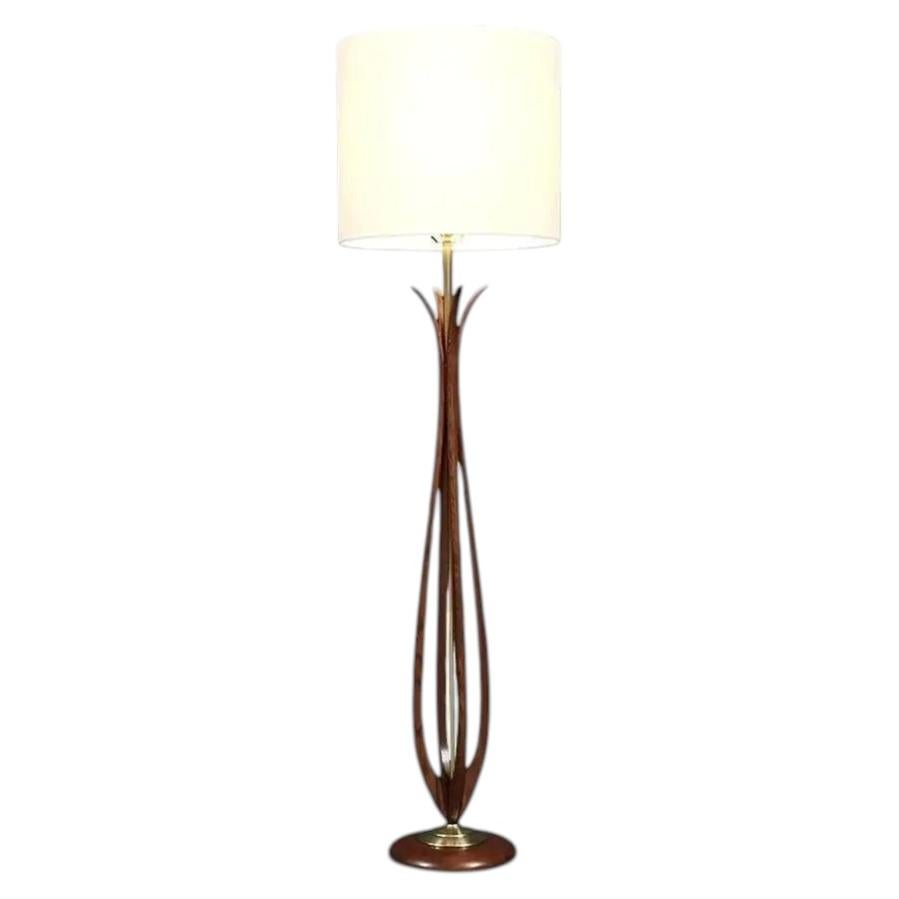 Expertly Restored - Mid-Century Sculpted Wood Floor Lamp by Roller Lamp Co. For Sale