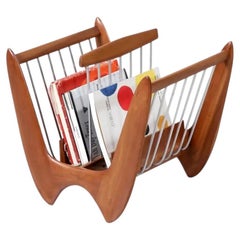 Expertly Restored - Mid-Century Modern Sculpted Walnut Magazine Holder