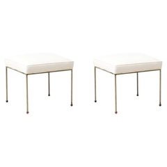 Mid-Century Modern Brass & Leather Stools by Frederick Weinberg