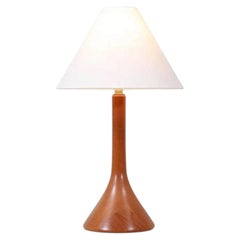 Expertly Restored - Danish Modern Sculpted Teak Table Lamp with Cone Linen Shad