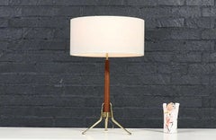Expertly Restored - Gerald Thurston Sculpted Tripod Brass & Walnut Table Lamp