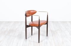 Dan Johnson “Viscount” Cognac Leather and Brass Accent Armchair for Selig