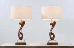 Arthur Jacobs Abstract Walnut & Brass Table Lamps for Modeline of CA