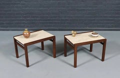 Expertly Restored - Pair of Californian Modern Travertine Top Side Tables
