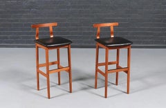 Expertly Restored - Danish Modern Teak & Leather Bar Stools by Korup Stolefabrik