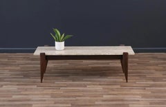 Expertly Restored - Gio Ponti Sculpted Walnut & Travertine Coffee Table