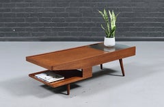 Californian Modern Coffee Table w/ Bookshelf & Drink Tray by John Keal