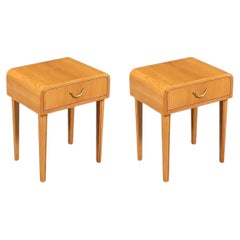 Swedish Scandinavian Modern Oak Night Stands w/ Brass Accent Handle