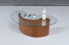 Mid-Century Sculpted Walnut Biomorphic Shaped Coffee Table w/ Glass Top