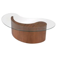 Mid-Century Sculpted Walnut Biomorphic Shaped Coffee Table w/ Glass Top