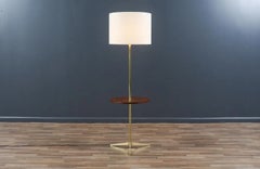 Mid-Century Sculpted Brass Tripod Floor Lamp w/ Side Table by Laurel