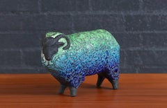 Large Aldo Londi Glazed Ceramic Ram Sculpture for Bitossi Studio