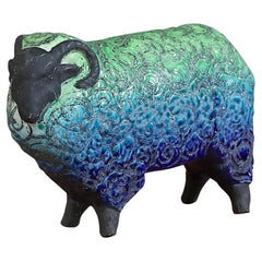 Large Aldo Londi Glazed Ceramic Ram Sculpture for Bitossi Studio