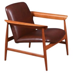 Expertly Restored - Finn Juhl Model BO-118 Cognac Leather & Teak Lounge Chair