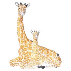 Mid-Century Italian Glazed Ceramic Giraffe Family Sculpture