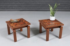 Mid Century Floating Top Walnut & Live Edge Side Tables by Lane