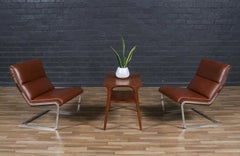 Sillas de salón cantilever de cuero coñac y acero restauradas por expertos-Poul Norreklit