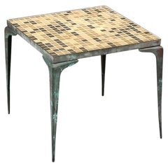 Japanese Modern Brass & Murano Mosaic Tile Top Side Table